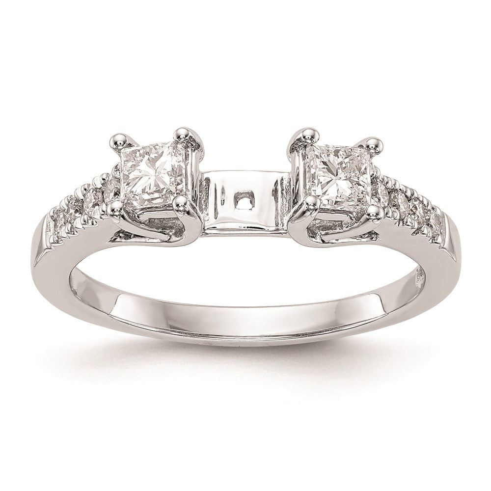 14K White Gold 3 Stone Plus Peg Set Center Princess Diamond Semi Mount Engagement Ring