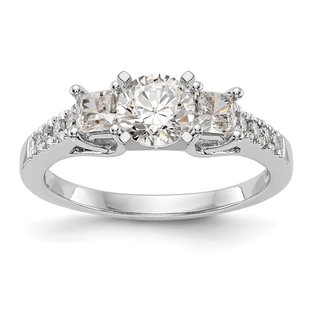 14K White Gold 3 Stone Plus Peg Set Center Princess Diamond Semi Mount Engagement Ring