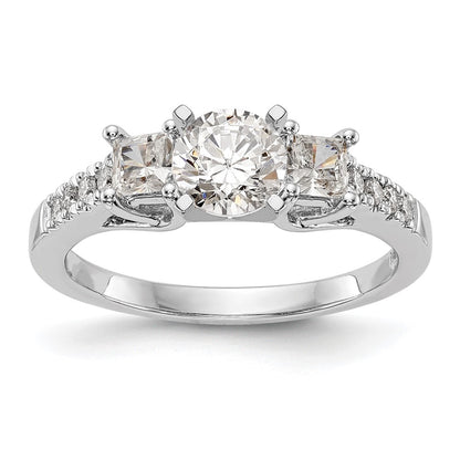 14K White Gold 3 Stone Plus Peg Set Center Princess Diamond Semi Mount Engagement Ring