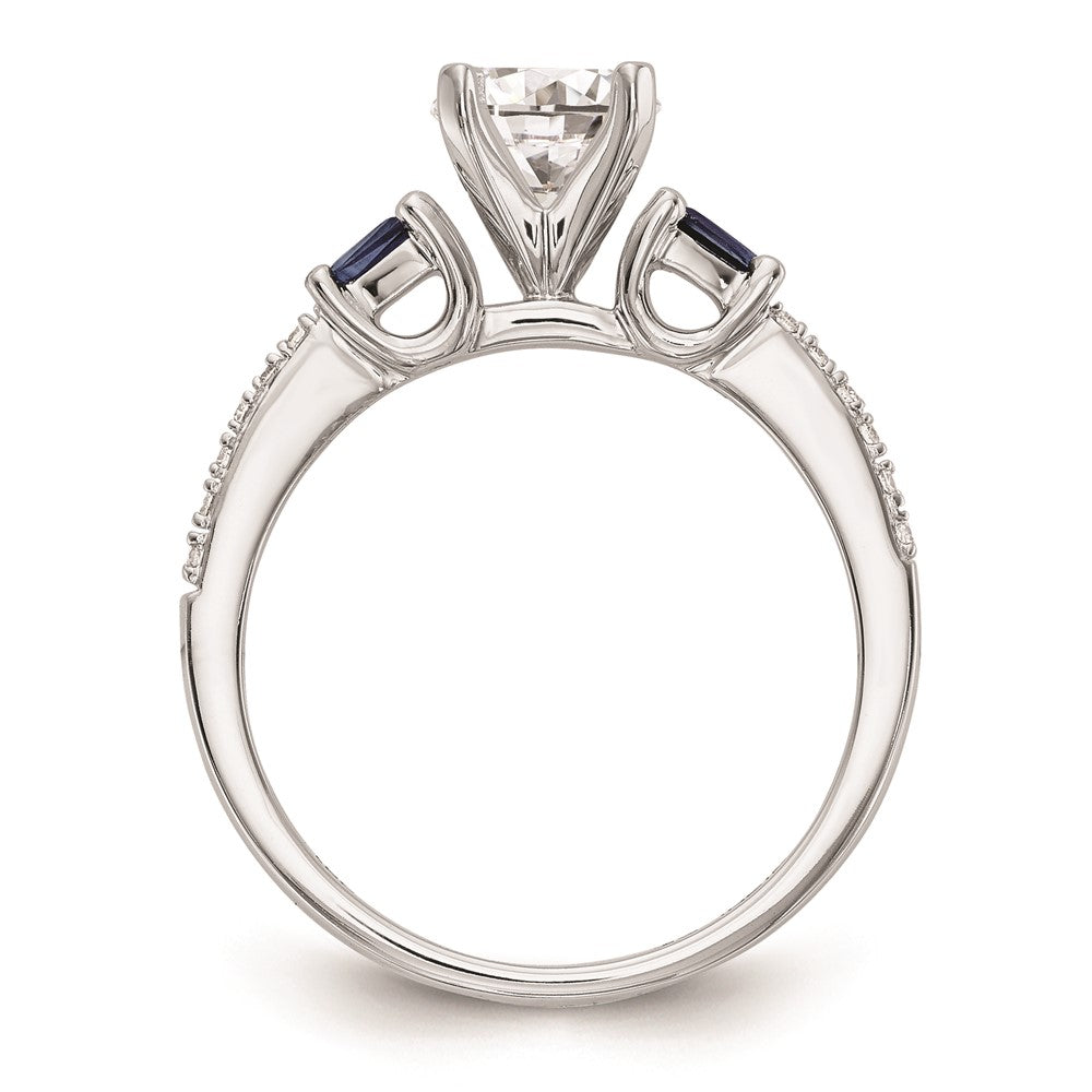 14K White Gold 3 Stone Dia Peg Set Sapphire Semi Mount Including 2 Side Stones Engagement Ring