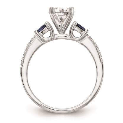 14K White Gold 3 Stone Dia Peg Set Sapphire Semi Mount Including 2 Side Stones Engagement Ring