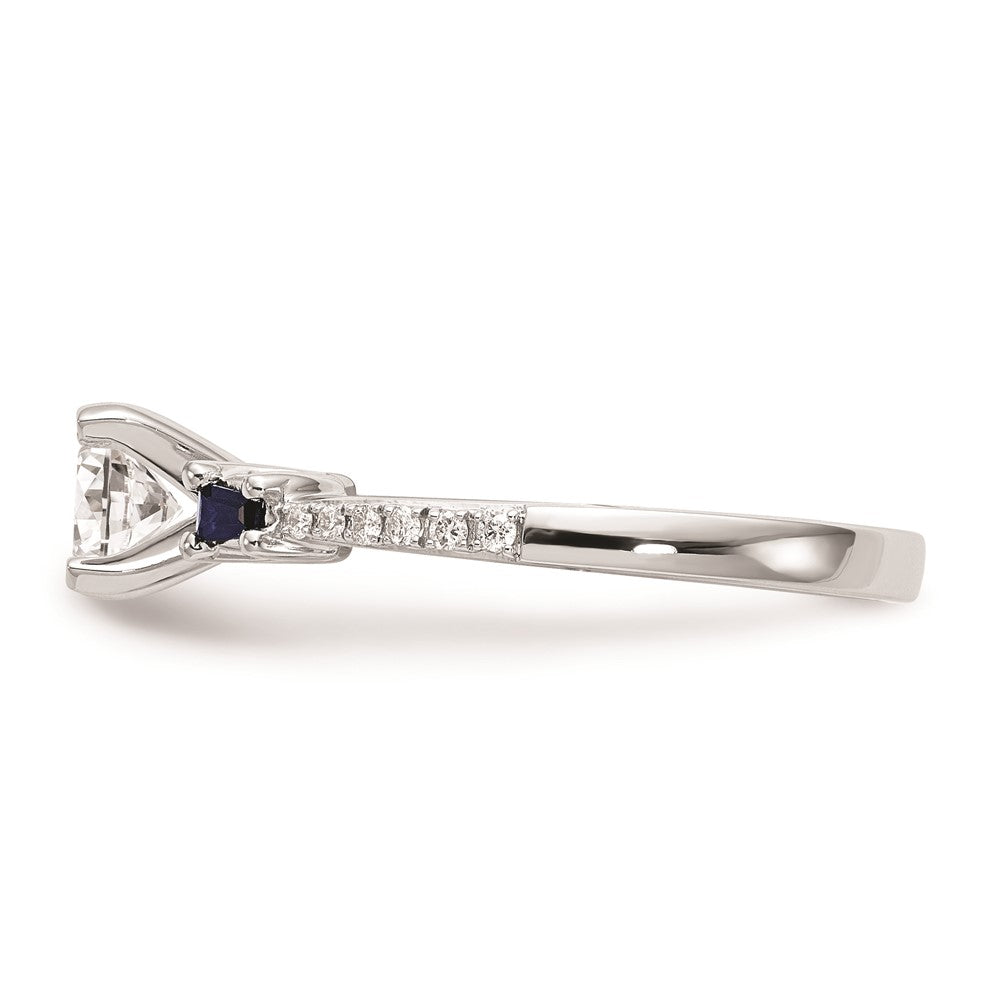 14K White Gold 3 Stone Dia Peg Set Sapphire Semi Mount Including 2 Side Stones Engagement Ring