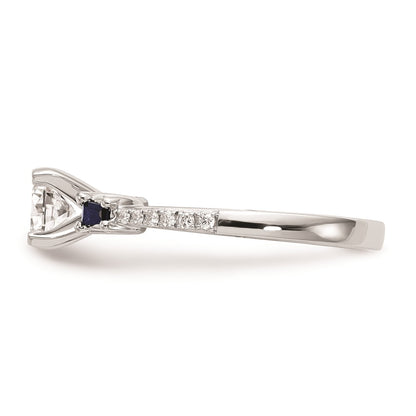 14K White Gold 3 Stone Dia Peg Set Sapphire Semi Mount Including 2 Side Stones Engagement Ring