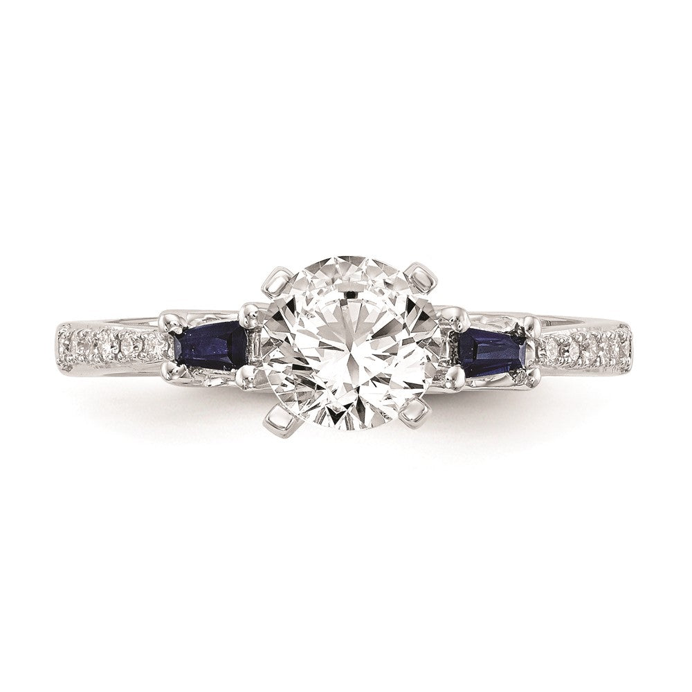14K White Gold 3 Stone Dia Peg Set Sapphire Semi Mount Including 2 Side Stones Engagement Ring