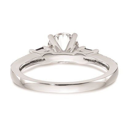 14K White Gold 3 Stone Dia Peg Set Sapphire Semi Mount Including 2 Side Stones Engagement Ring
