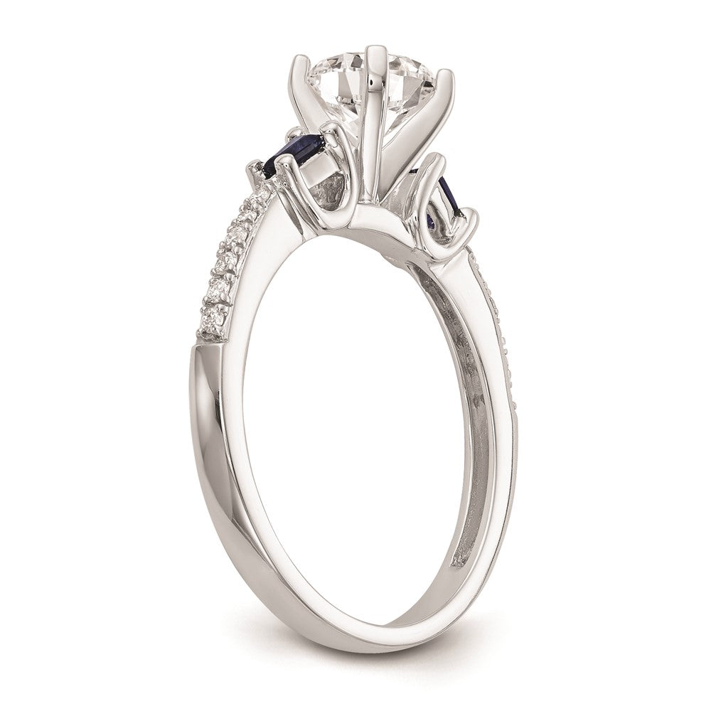 14K White Gold 3 Stone Dia Peg Set Sapphire Semi Mount Including 2 Side Stones Engagement Ring