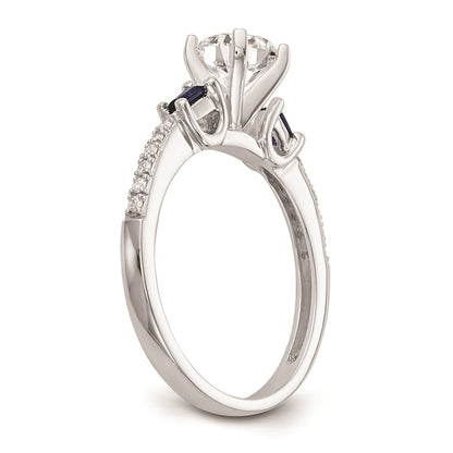 14K White Gold 3 Stone Dia Peg Set Sapphire Semi Mount Including 2 Side Stones Engagement Ring