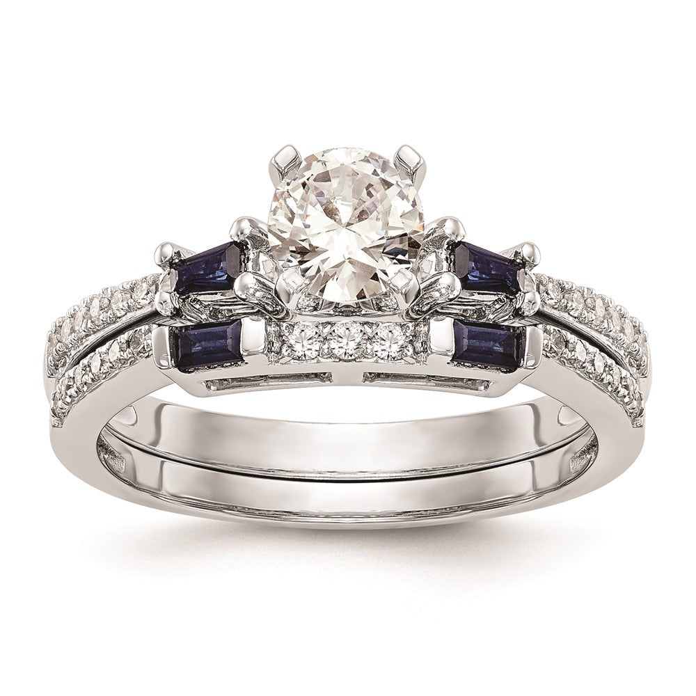 14K White Gold 3 Stone Dia Peg Set Sapphire Semi Mount Including 2 Side Stones Engagement Ring