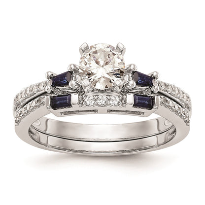 14K White Gold 3 Stone Dia Peg Set Sapphire Semi Mount Including 2 Side Stones Engagement Ring