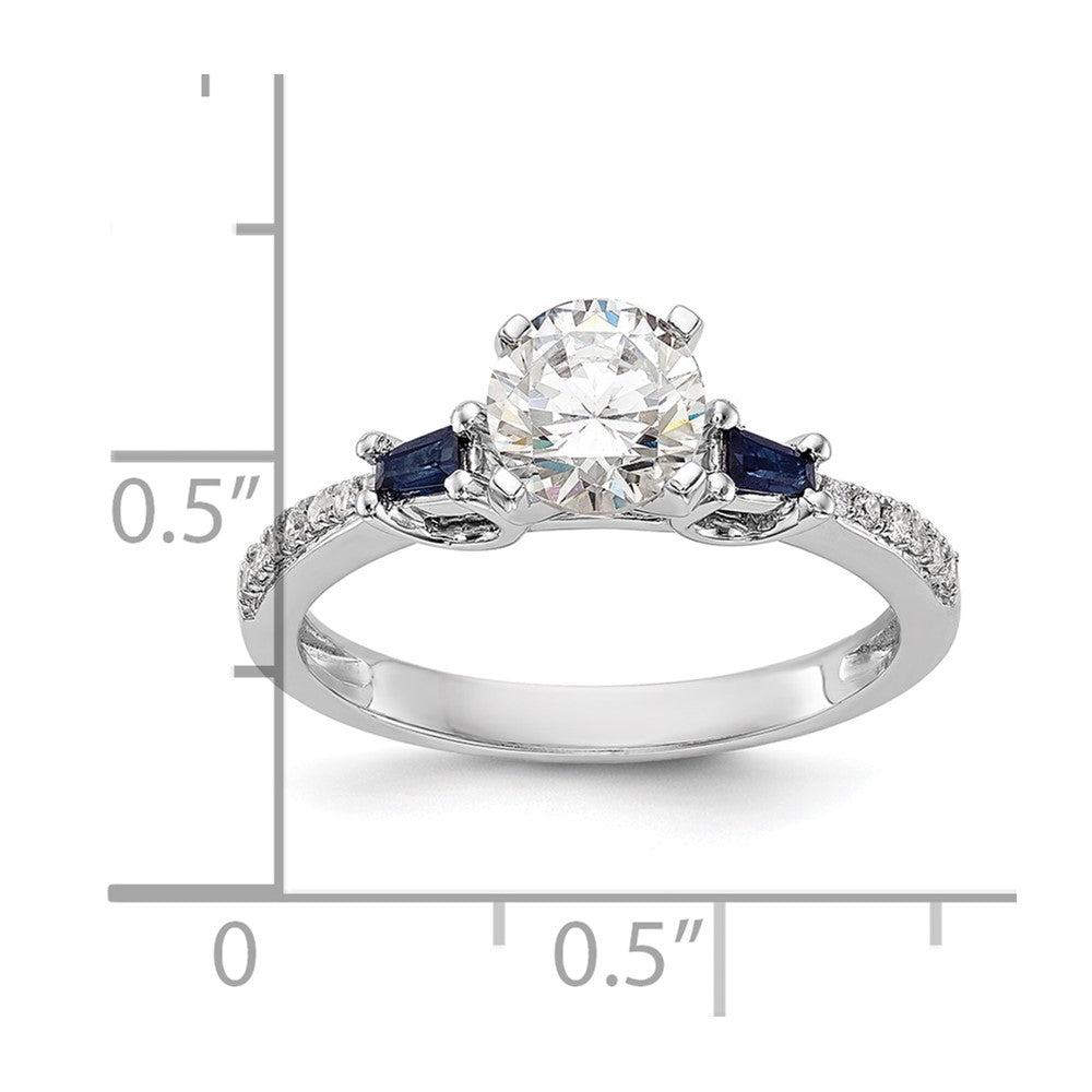14K White Gold 3 Stone Dia Peg Set Sapphire Semi Mount Including 2 Side Stones Engagement Ring