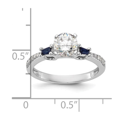 14K White Gold 3 Stone Dia Peg Set Sapphire Semi Mount Including 2 Side Stones Engagement Ring