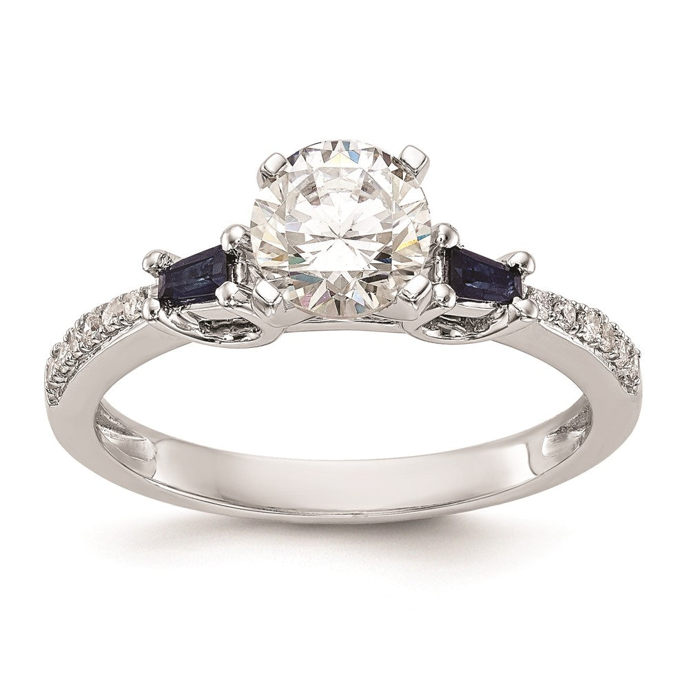 14K White Gold 3 Stone Dia Peg Set Sapphire Semi Mount Including 2 Side Stones Engagement Ring