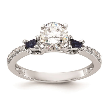 14K White Gold 3 Stone Dia Peg Set Sapphire Semi Mount Including 2 Side Stones Engagement Ring