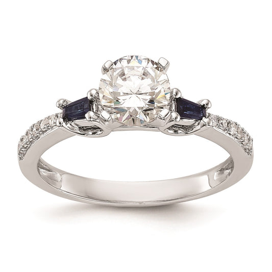 14K White Gold 3 Stone Dia Peg Set Sapphire Semi Mount Including 2 Side Stones Engagement Ring