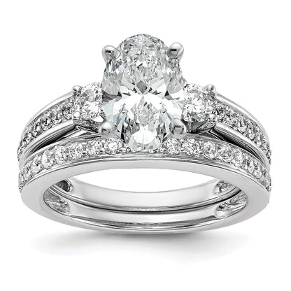 14K White Gold 3 Stone Plus Peg Set Center 1/5 Carat Diamond Semi Mount Engagement Ring