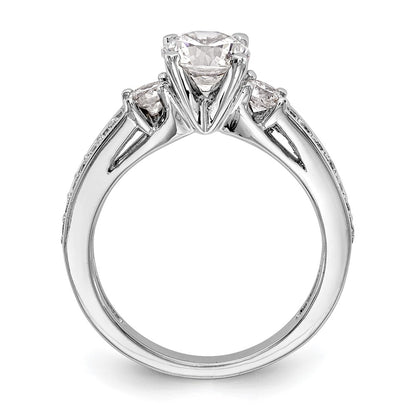 14K White Gold 3 Stone Plus Peg Set Center 1/5 Carat Diamond Semi Mount Engagement Ring