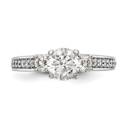 14K White Gold 3 Stone Plus Peg Set Center 1/5 Carat Diamond Semi Mount Engagement Ring