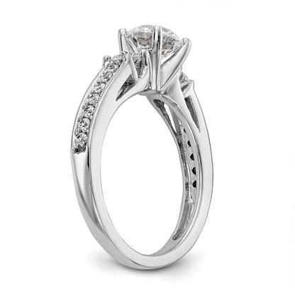 14K White Gold 3 Stone Plus Peg Set Center 1/5 Carat Diamond Semi Mount Engagement Ring