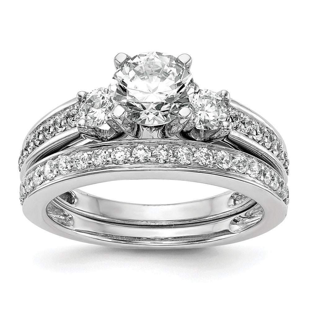 14K White Gold 3 Stone Plus Peg Set Center 1/5 Carat Diamond Semi Mount Engagement Ring