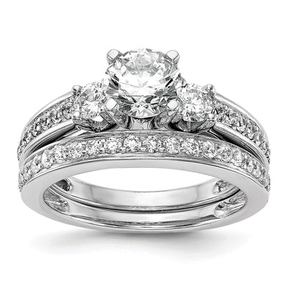 14K White Gold 3 Stone Plus Peg Set Center 1/5 Carat Diamond Semi Mount Engagement Ring
