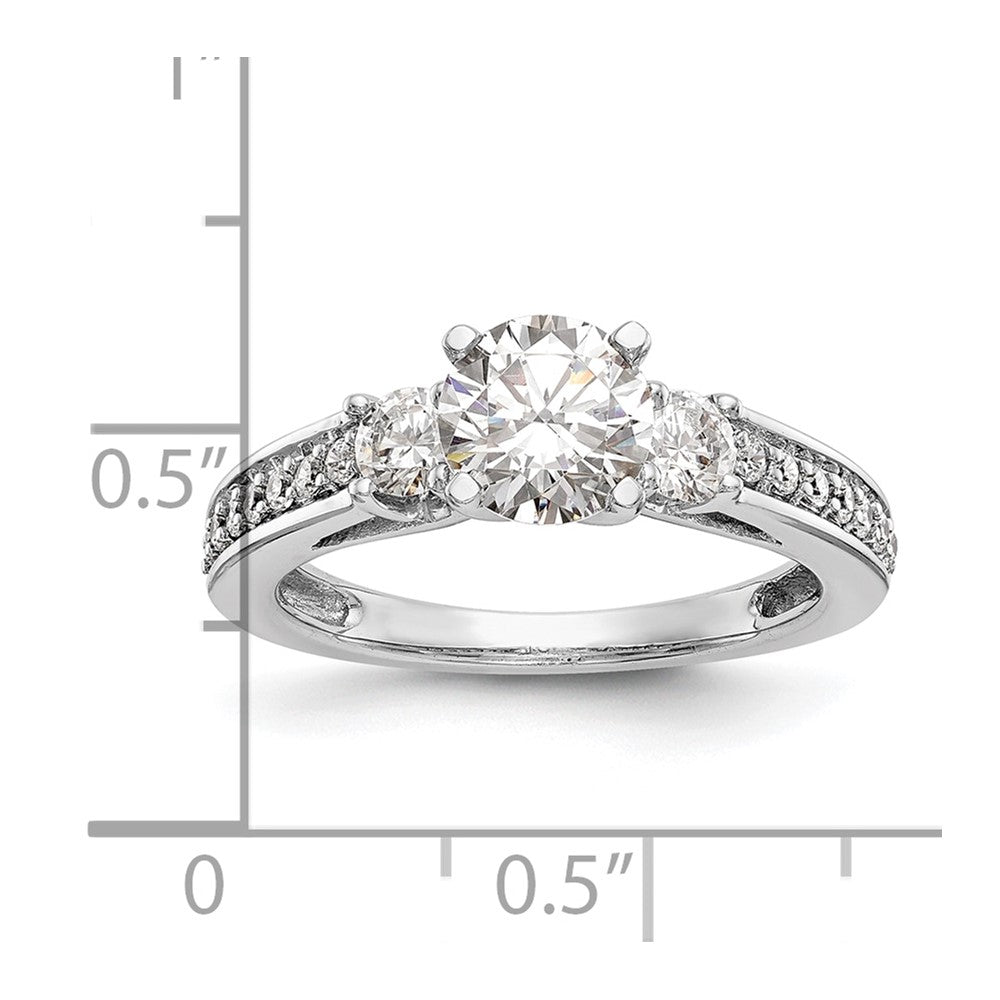 14K White Gold 3 Stone Plus Peg Set Center 1/5 Carat Diamond Semi Mount Engagement Ring