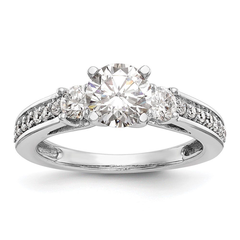 14K White Gold 3 Stone Plus Peg Set Center 1/5 Carat Diamond Semi Mount Engagement Ring