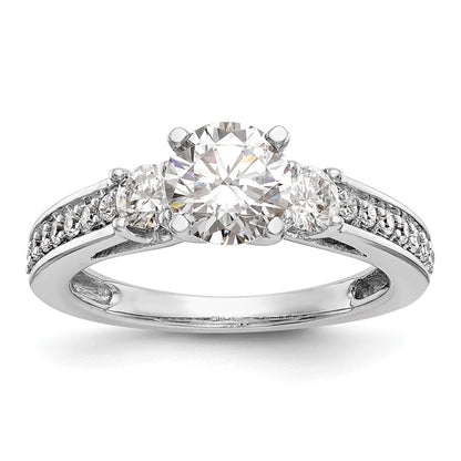 14K White Gold 3 Stone Plus Peg Set Center 1/5 Carat Diamond Semi Mount Engagement Ring