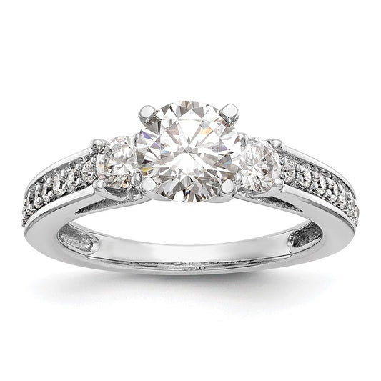 14K White Gold 3 Stone Plus Peg Set Center 1/5 Carat Diamond Semi Mount Engagement Ring