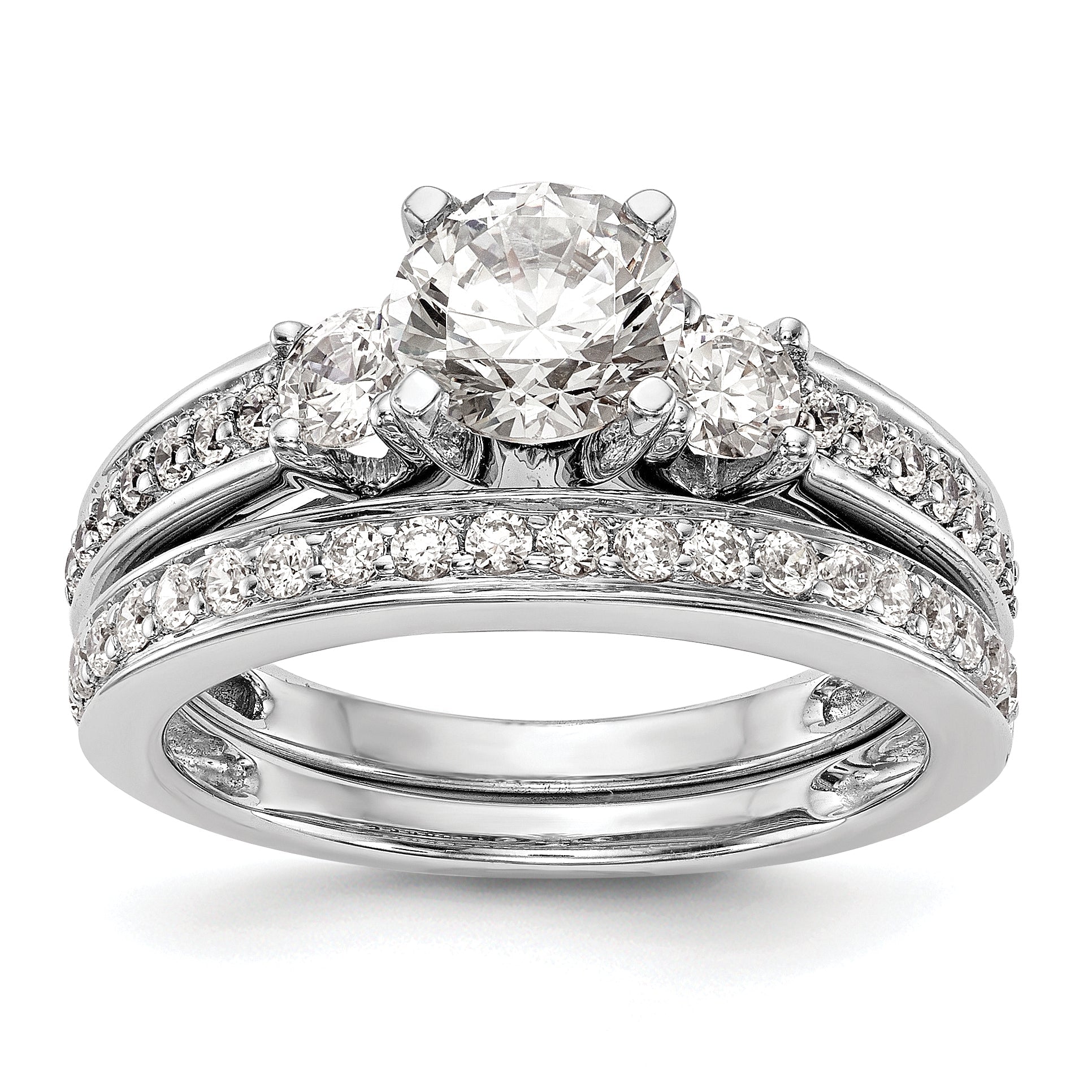 0.50ct. CZ Solid Real 14K White Gold 3-Stone Peg Set Engagement Ring