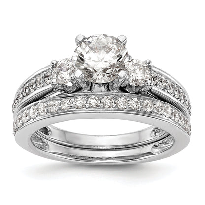 0.50ct. CZ Solid Real 14K White Gold 3-Stone Peg Set Engagement Ring