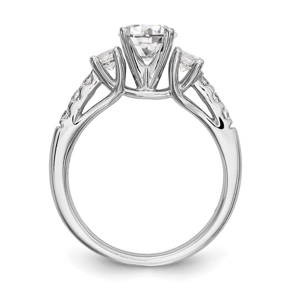 14K White Gold 3 Stone Plus Peg Set Center 1/5 Carat Diamond Semi Mount Engagement Ring
