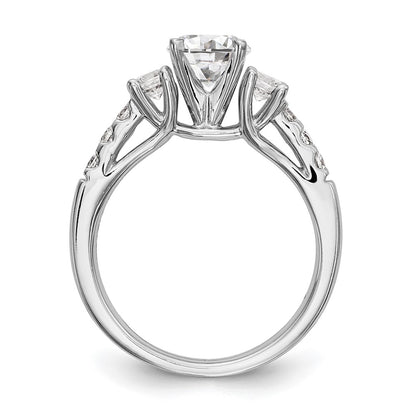 14K White Gold 3 Stone Plus Peg Set Center 1/5 Carat Diamond Semi Mount Engagement Ring