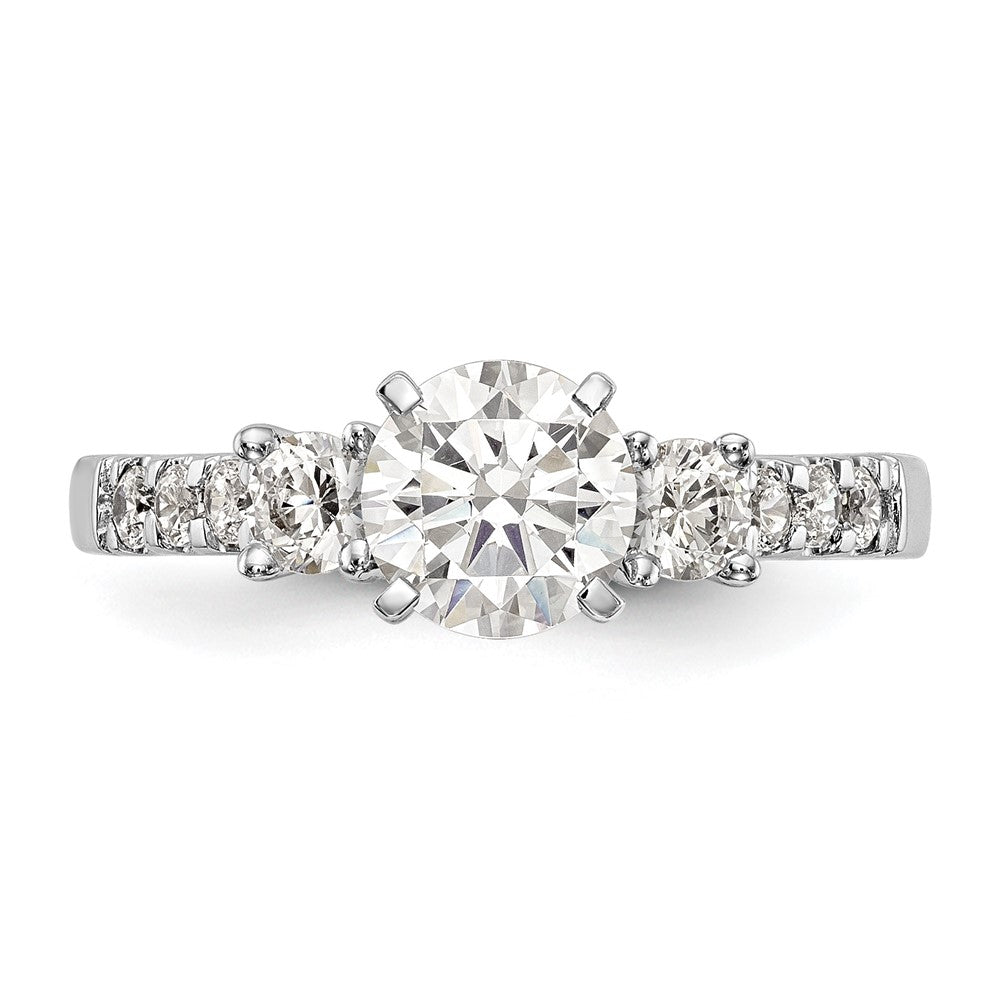 14K White Gold 3 Stone Plus Peg Set Center 1/5 Carat Diamond Semi Mount Engagement Ring