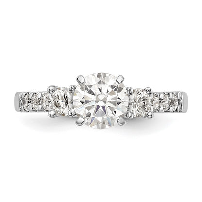 14K White Gold 3 Stone Plus Peg Set Center 1/5 Carat Diamond Semi Mount Engagement Ring