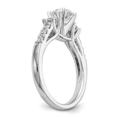 14K White Gold 3 Stone Plus Peg Set Center 1/5 Carat Diamond Semi Mount Engagement Ring