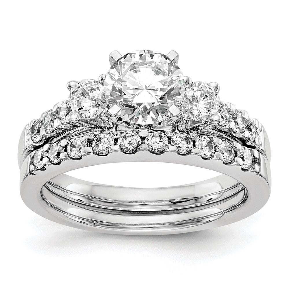 14K White Gold 3 Stone Plus Peg Set Center 1/5 Carat Diamond Semi Mount Engagement Ring