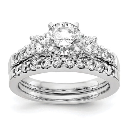 14K White Gold 3 Stone Plus Peg Set Center 1/5 Carat Diamond Semi Mount Engagement Ring