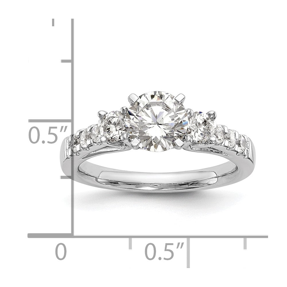 14K White Gold 3 Stone Plus Peg Set Center 1/5 Carat Diamond Semi Mount Engagement Ring