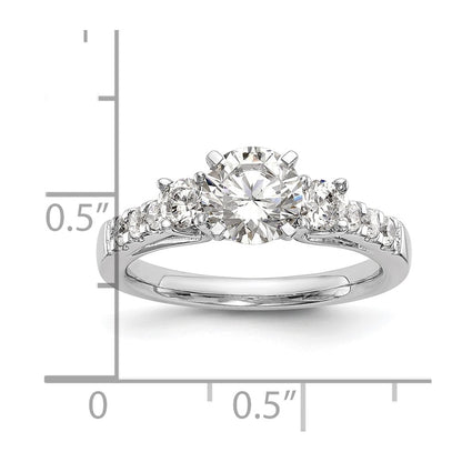14K White Gold 3 Stone Plus Peg Set Center 1/5 Carat Diamond Semi Mount Engagement Ring