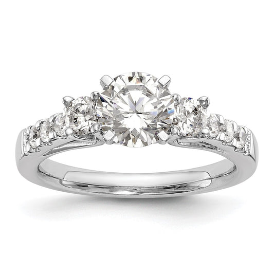 14K White Gold 3 Stone Plus Peg Set Center 1/5 Carat Diamond Semi Mount Engagement Ring