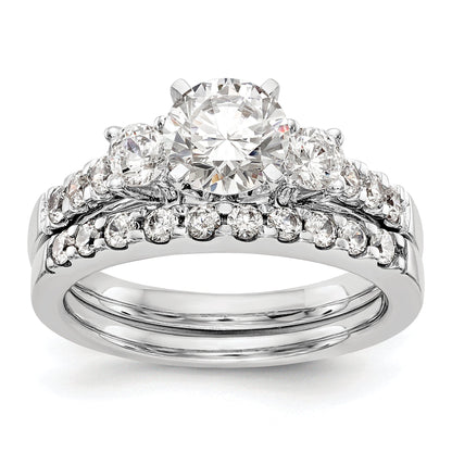 0.48ct. CZ Solid Real 14K White Gold 3-Stone Peg Set Engagement Ring