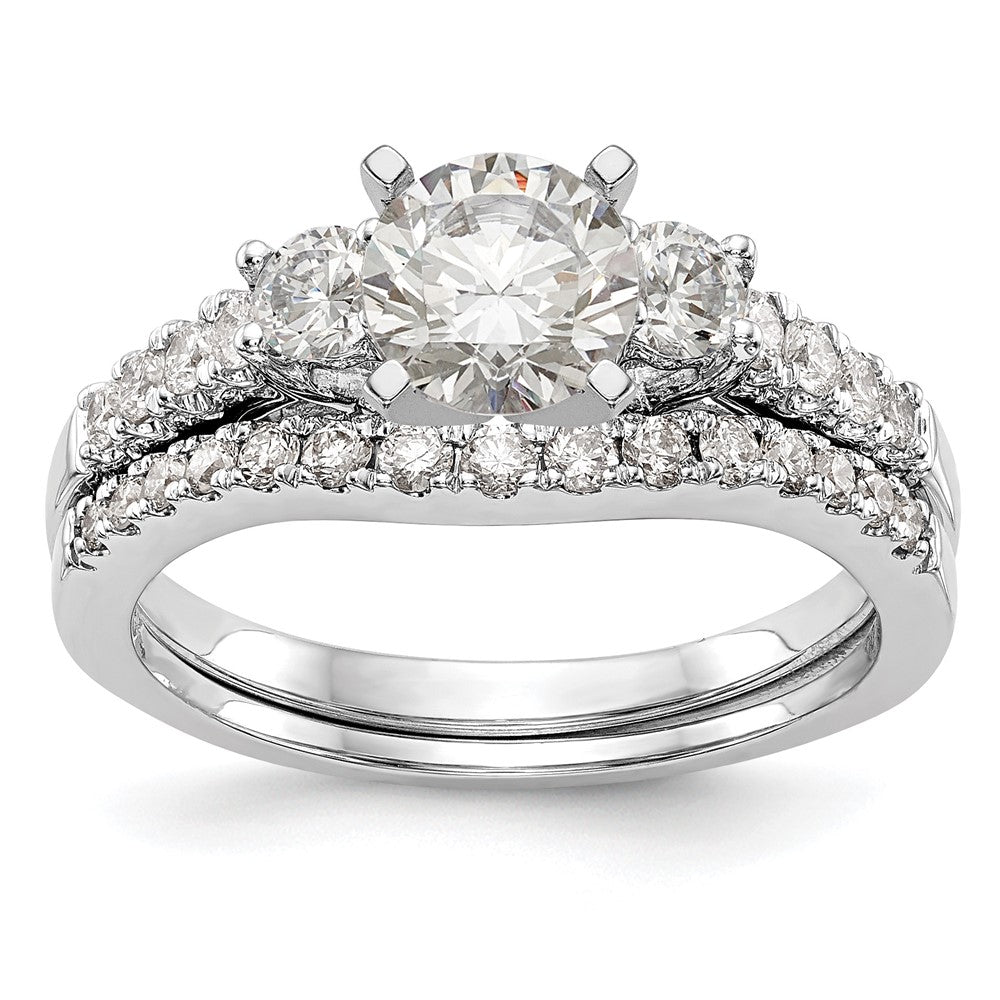 14K White Gold 3 Stone Plus Peg Set Center Diamond Semi Mount Engagement Ring