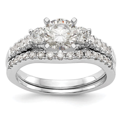 14K White Gold 3 Stone Plus Peg Set Center Diamond Semi Mount Engagement Ring