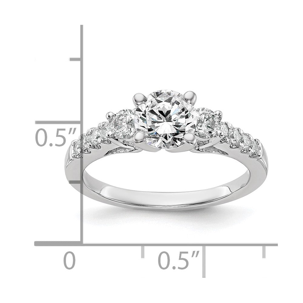14K White Gold 3 Stone Plus Peg Set Center Diamond Semi Mount Engagement Ring