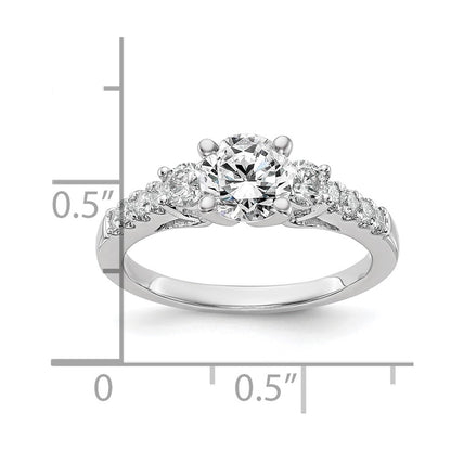 14K White Gold 3 Stone Plus Peg Set Center Diamond Semi Mount Engagement Ring