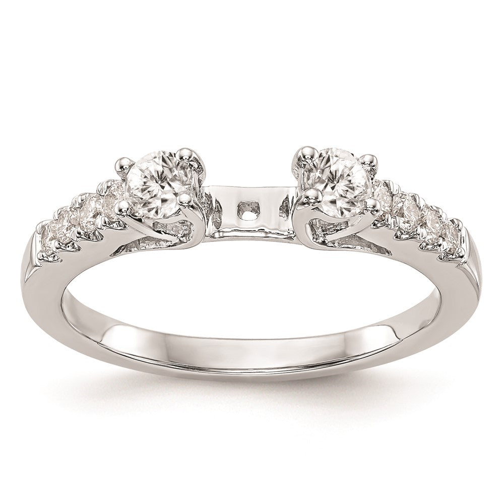 14K White Gold 3 Stone Plus Peg Set Center Diamond Semi Mount Engagement Ring