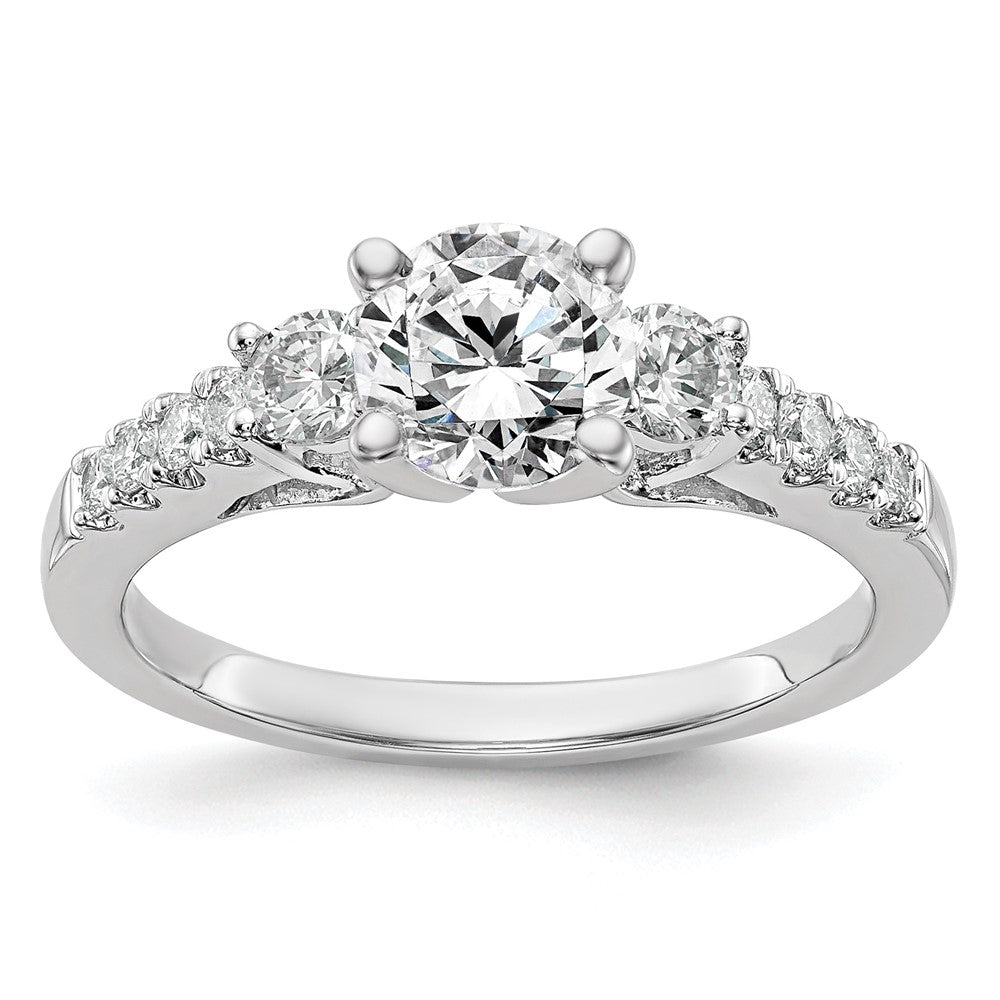14K White Gold 3 Stone Plus Peg Set Center Diamond Semi Mount Engagement Ring