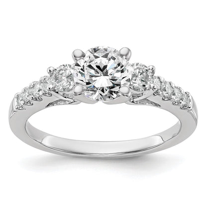 14K White Gold 3 Stone Plus Peg Set Center Diamond Semi Mount Engagement Ring