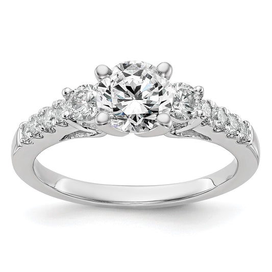 14K White Gold 3 Stone Plus Peg Set Center Diamond Semi Mount Engagement Ring