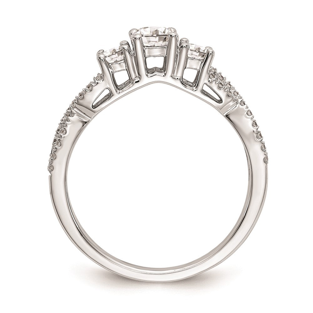 14K White Gold 3 Stone Plus (Holds 4.5mm Round Center) Diamond Semi Mount Engagement Ring